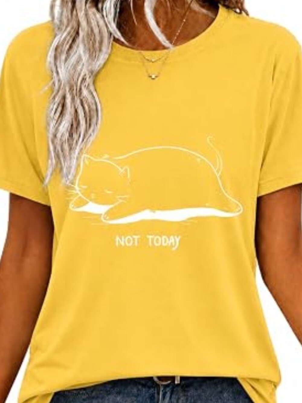 Graphic Tees for Women Not Today Print Funny Yellow T Shirt Short Sleeve (L)